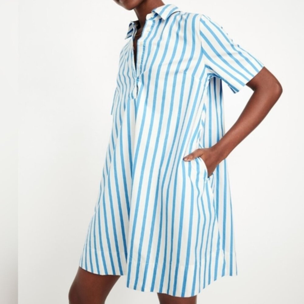 Old Navy Mini Swing Shirt Dress in Mini Blue White Nautical Stripe